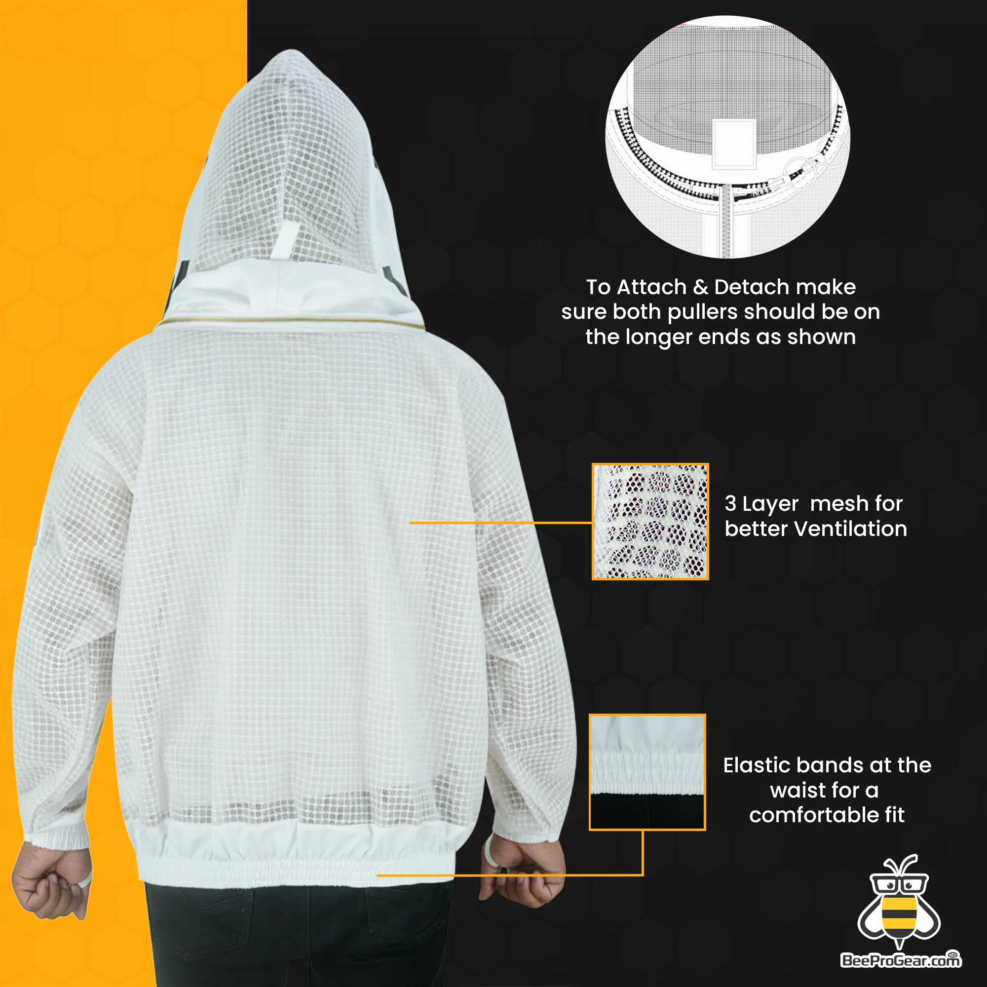 3-Layer Ultra Ventilated Beekeeping Jacket with Fencing Veil | Sting-Proof Protection for Men & Women | White