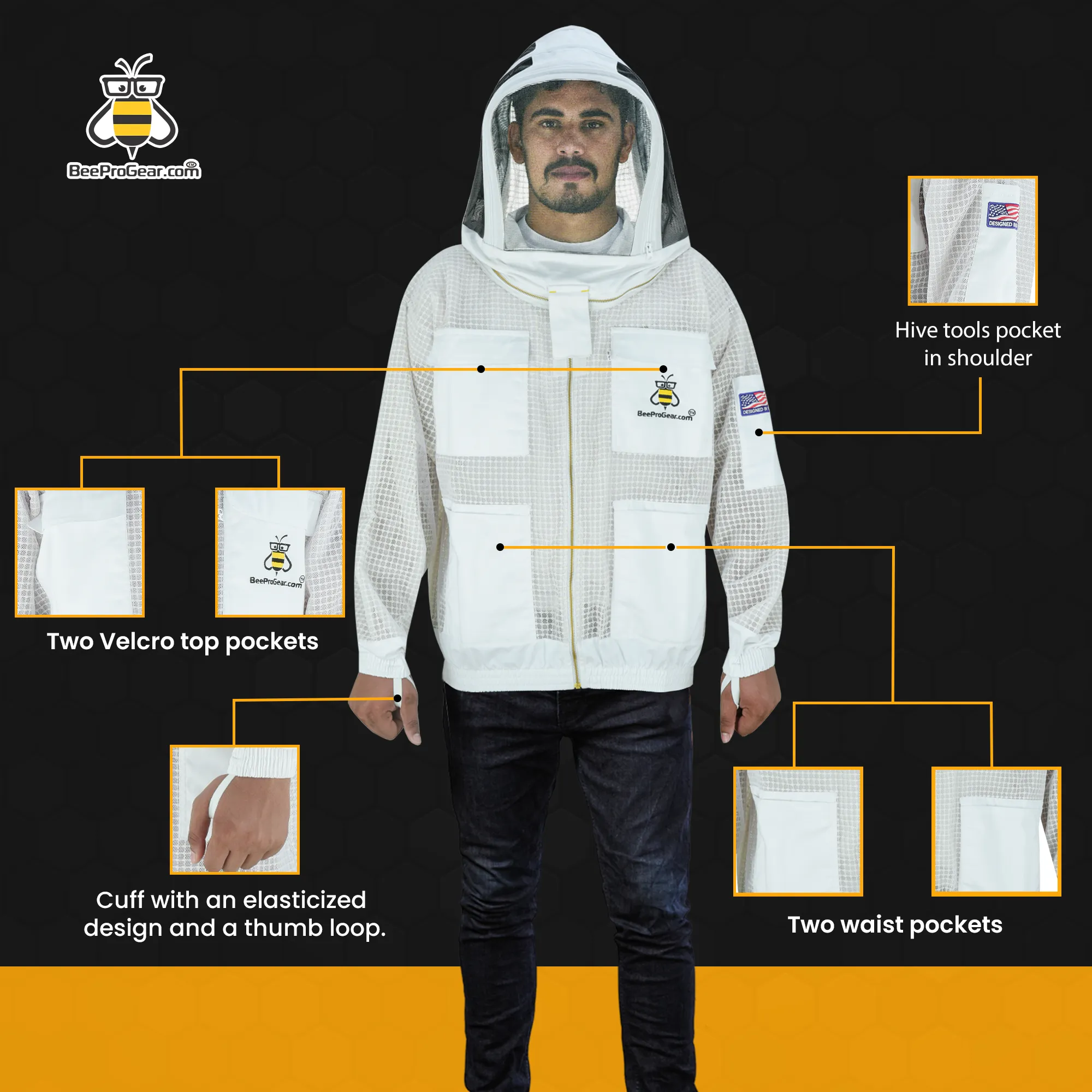 3-Layer Ultra Ventilated Beekeeping Jacket with Fencing Veil | Sting-Proof Protection for Men & Women | White