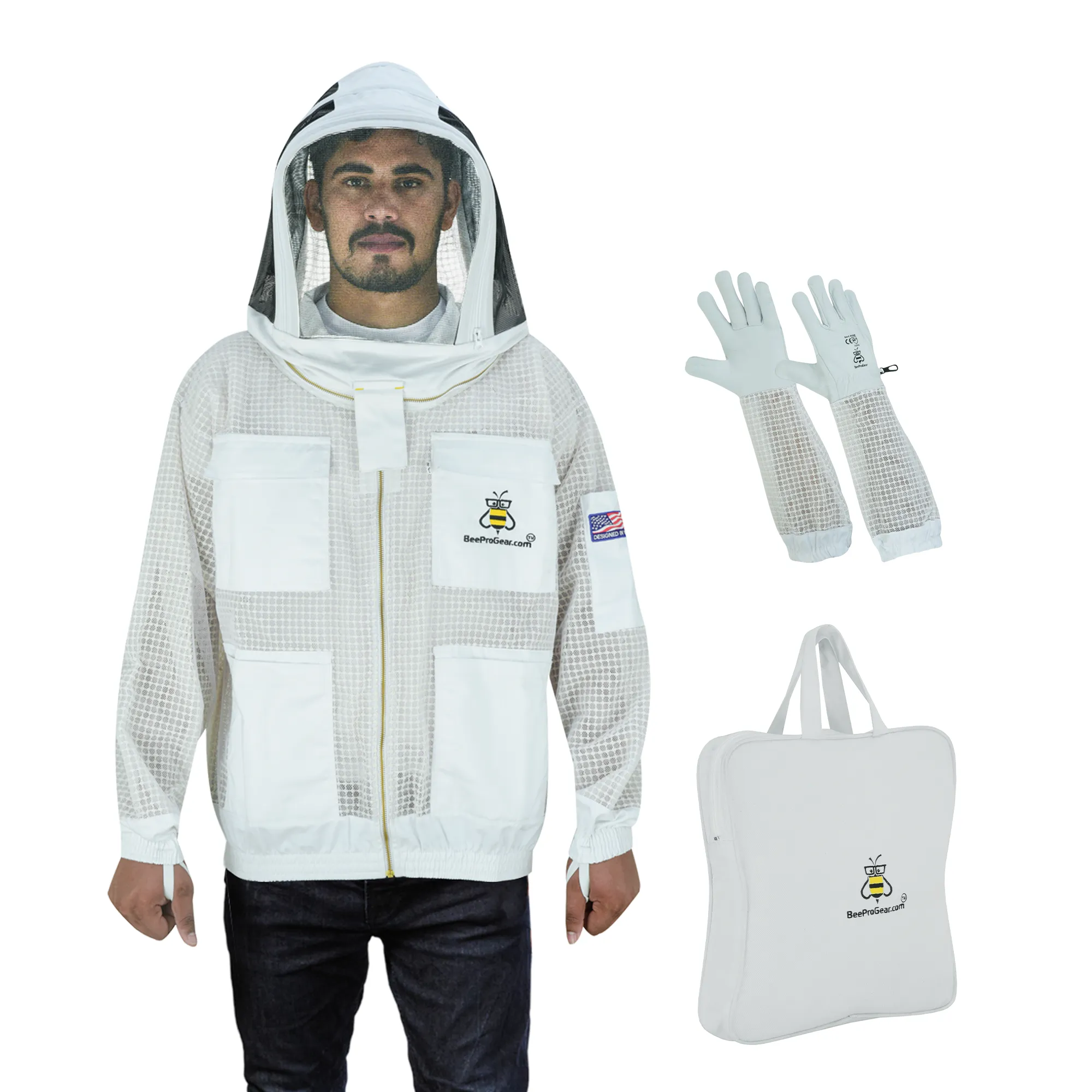 3-Layer Ultra Ventilated Beekeeping Jacket with Fencing Veil | Sting-Proof Protection for Men & Women | White