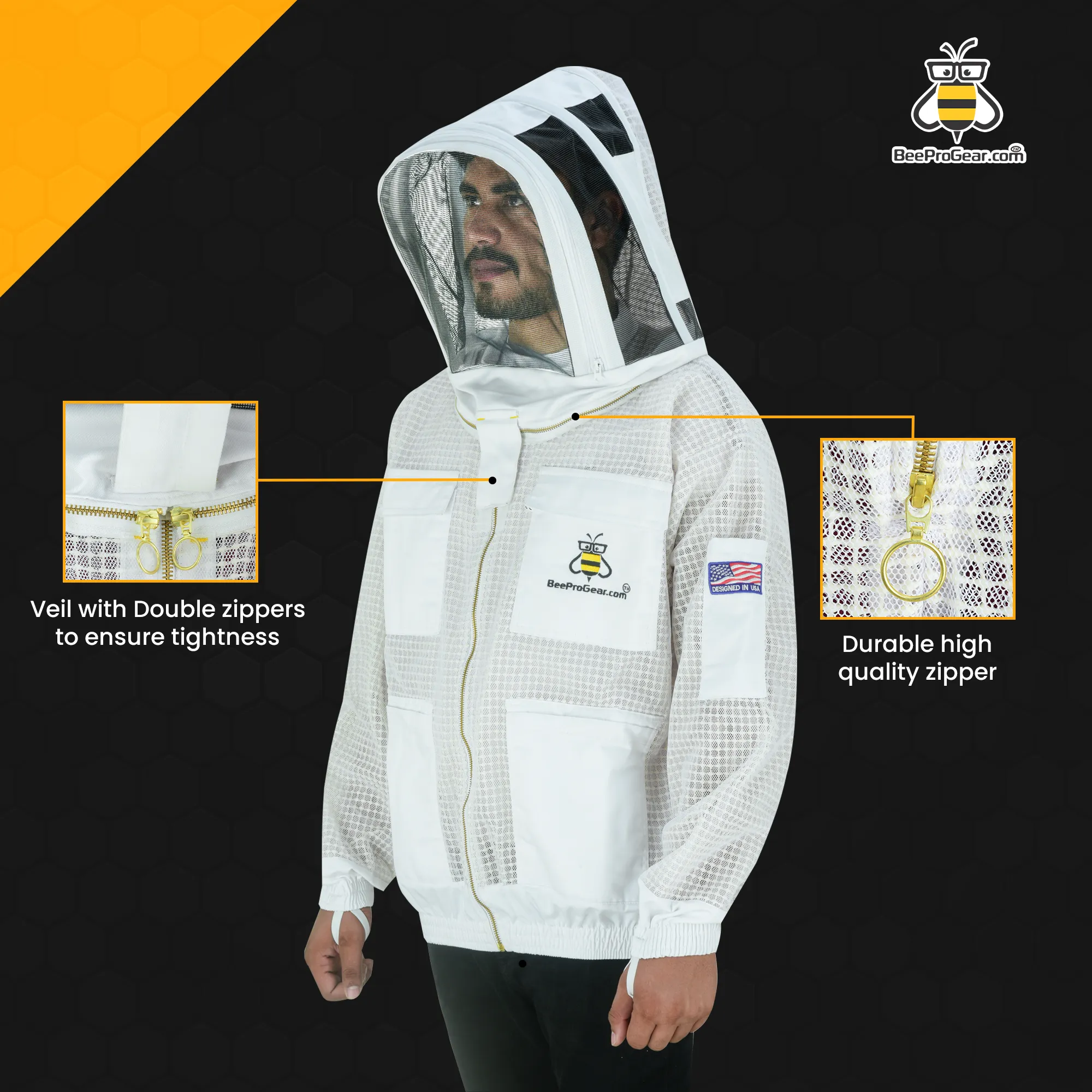 3-Layer Ultra Ventilated Beekeeping Jacket with Fencing Veil | Sting-Proof Protection for Men & Women | White