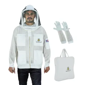 3-Layer Ultra Ventilated Beekeeping Jacket with Fencing Veil | Sting-Proof Protection for Men & Women | White