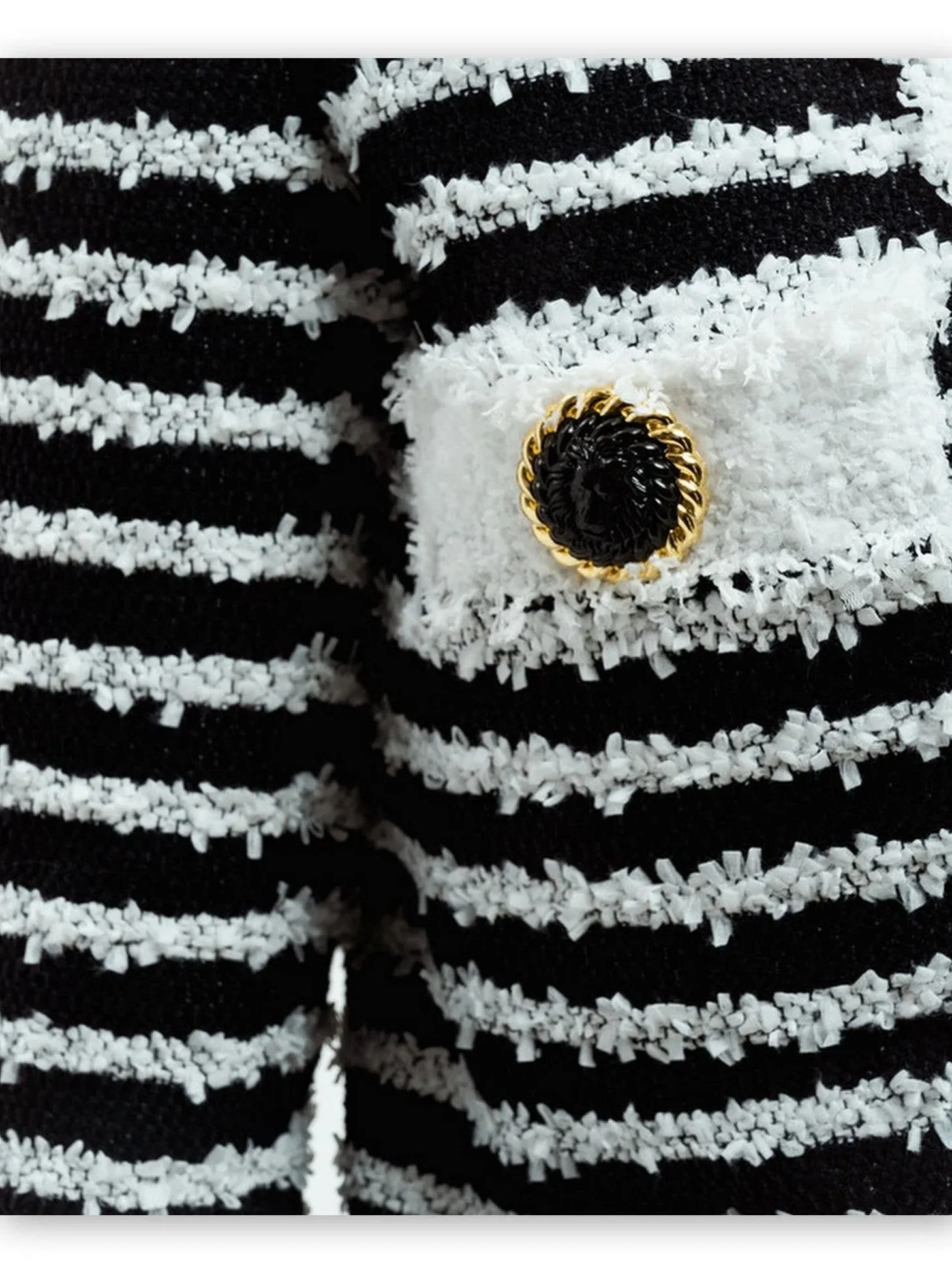Bicolor Striped Tweed Cardigan Jacket