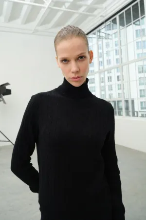 Black Cashmere and Wool Amelia Turtleneck Women's Sweater