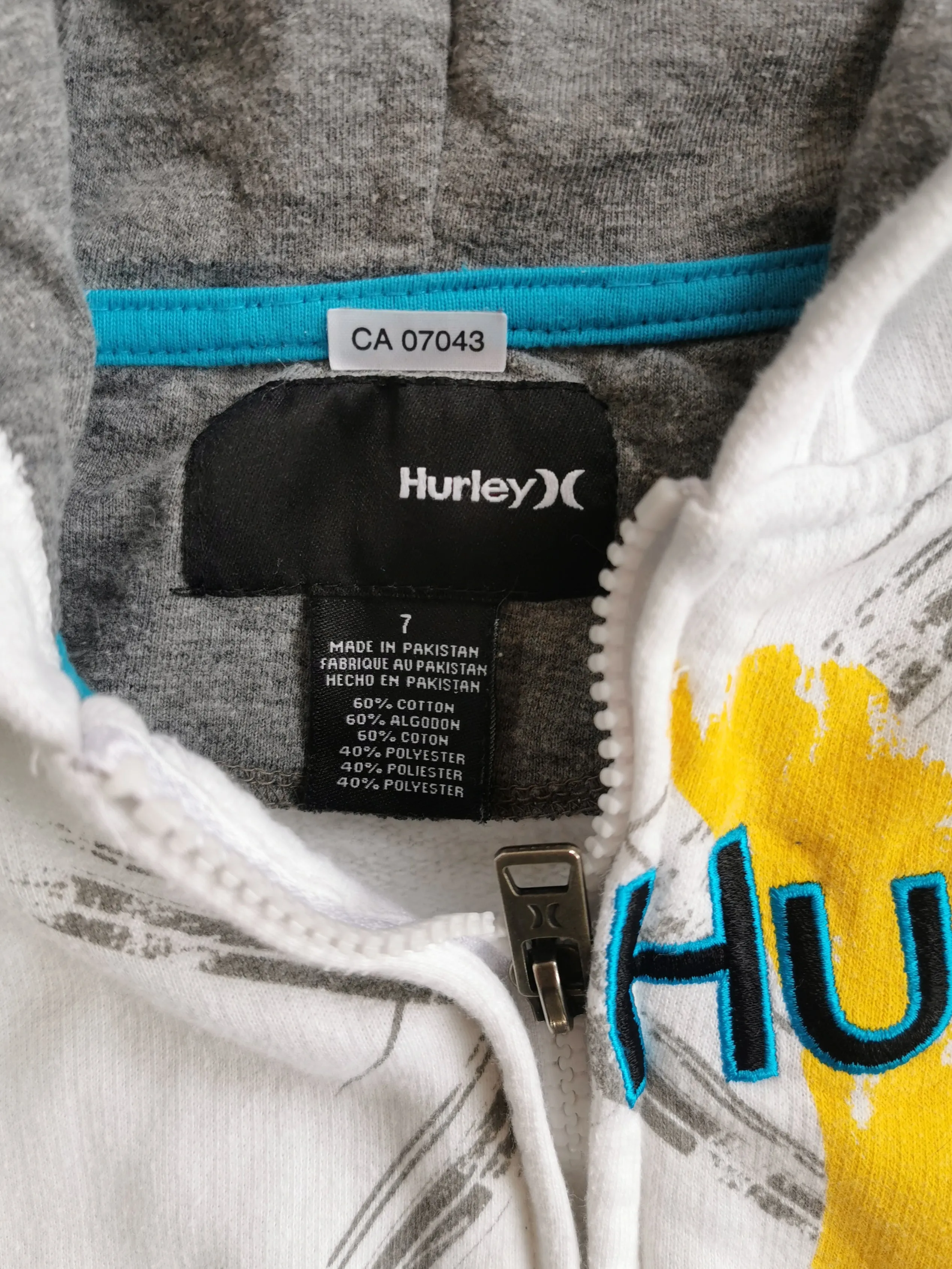 BOY SIZE 7 YEARS - HURLEY, Graphic Zippered Hoodie VGUC B34