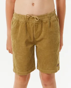 Boys Surf Cord Volley Shorts in Dark Khaki