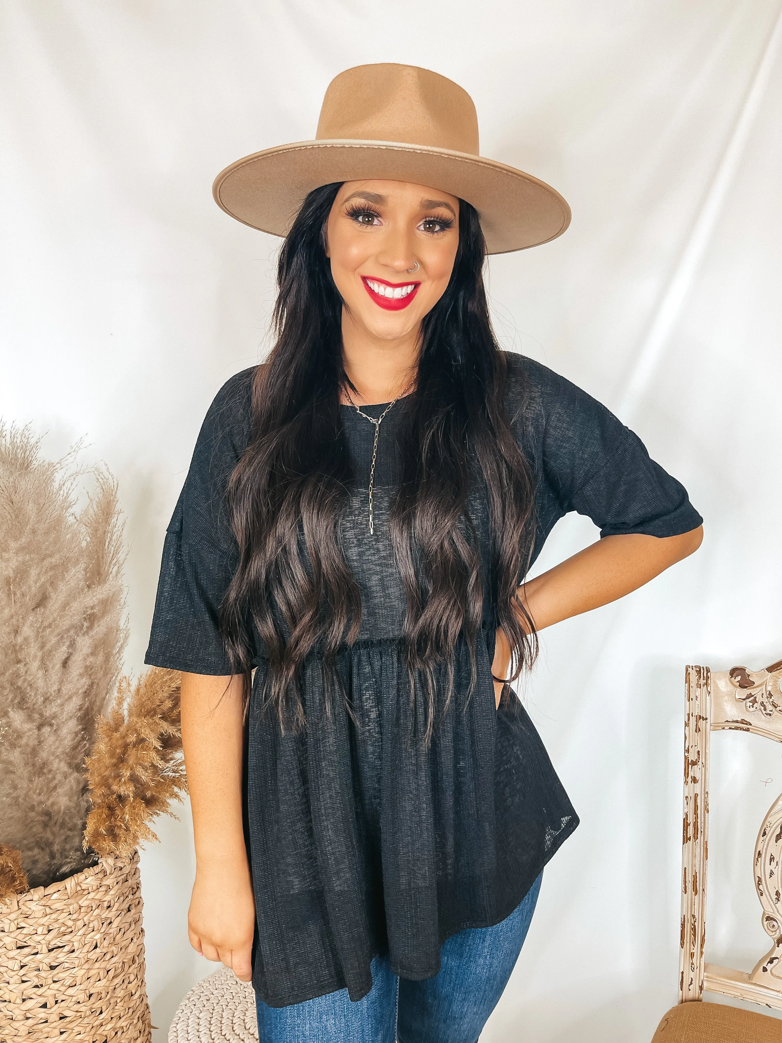 Classy and Casual Short Sleeve Babydoll Top in Black