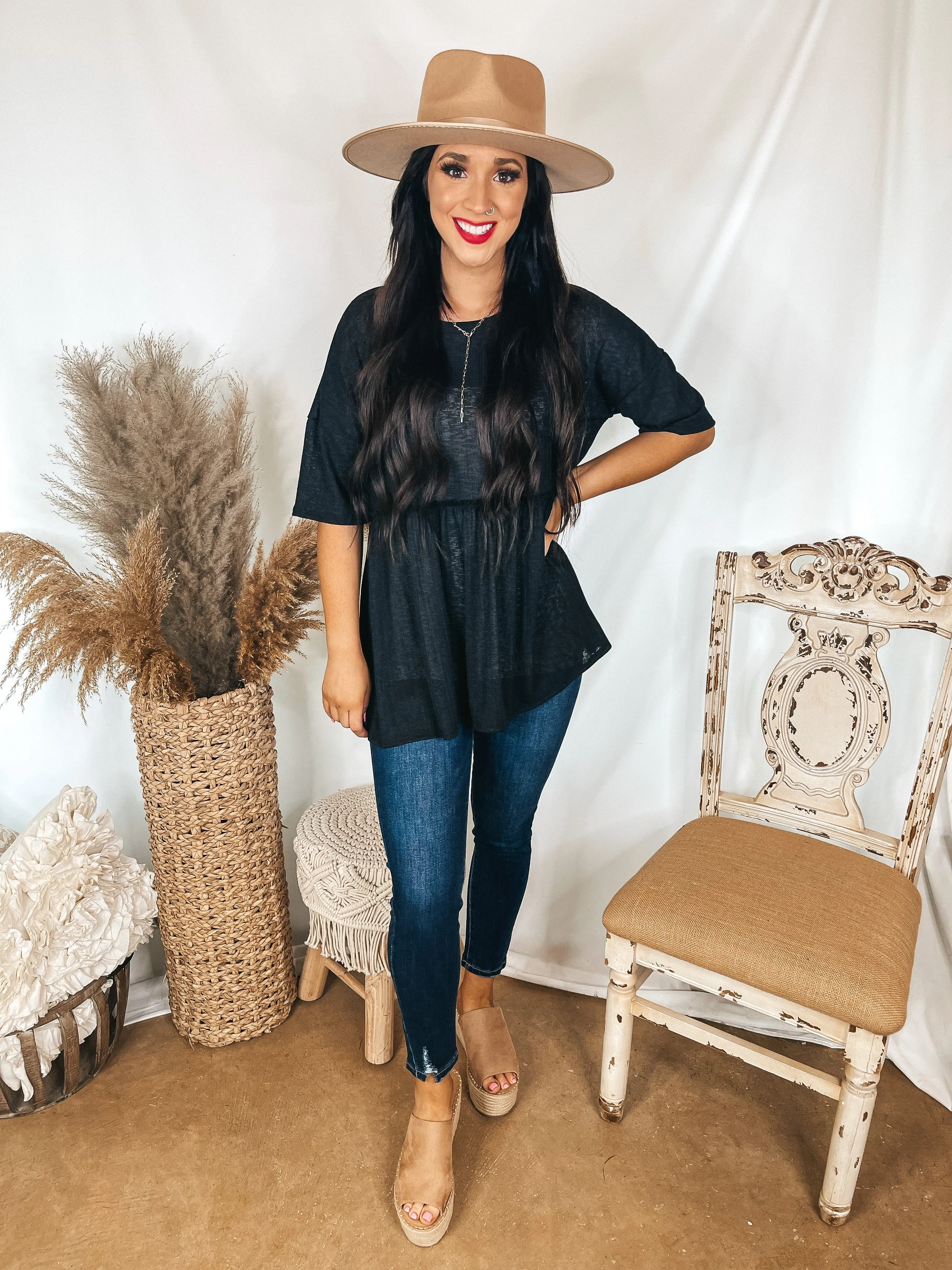 Classy and Casual Short Sleeve Babydoll Top in Black