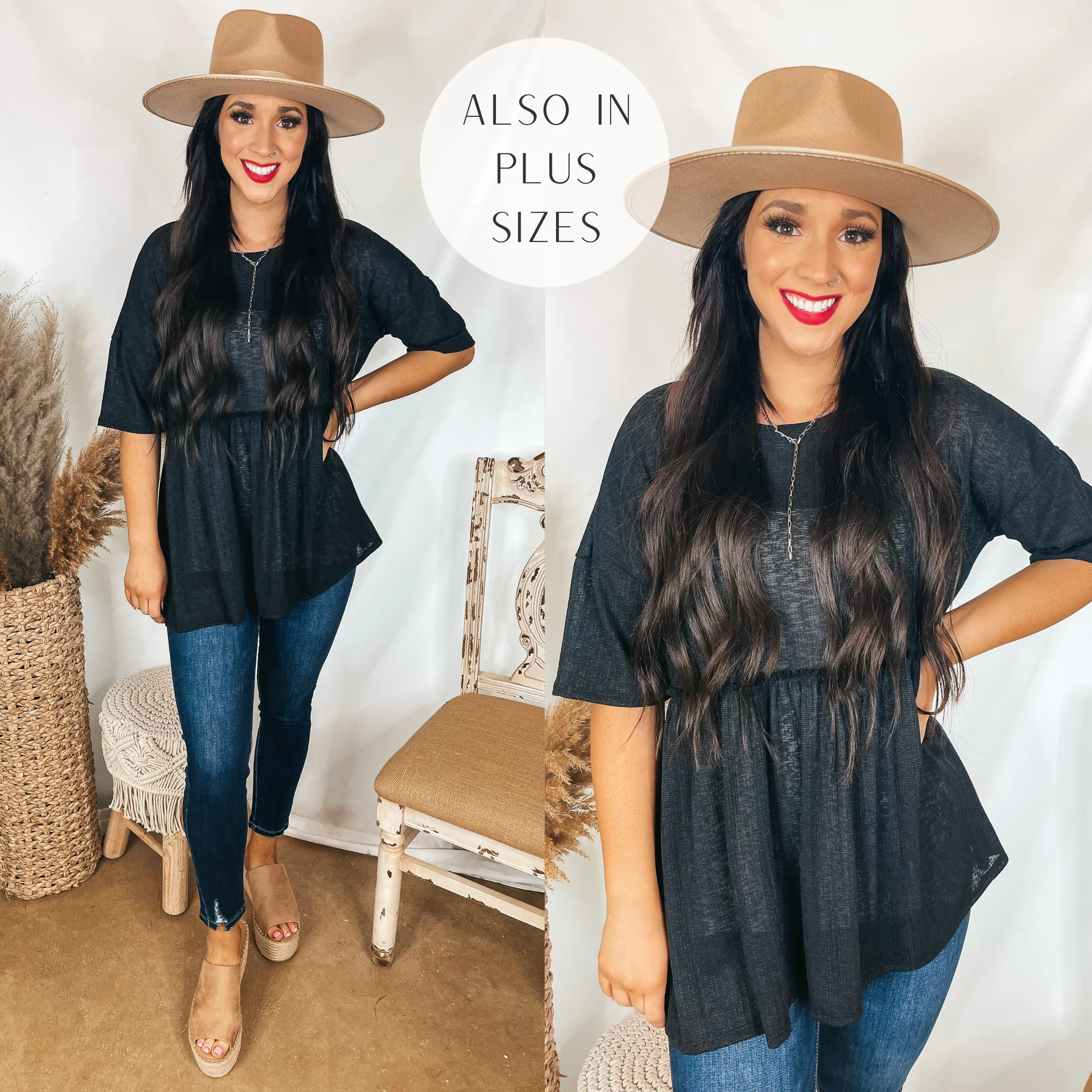 Classy and Casual Short Sleeve Babydoll Top in Black