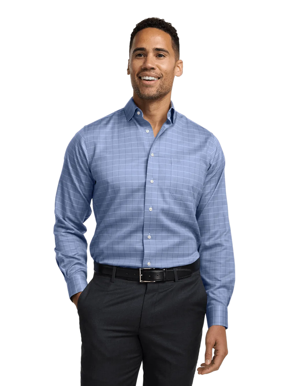 Comfort Stretch Non-Iron Check Dress Shirt - Cobalt