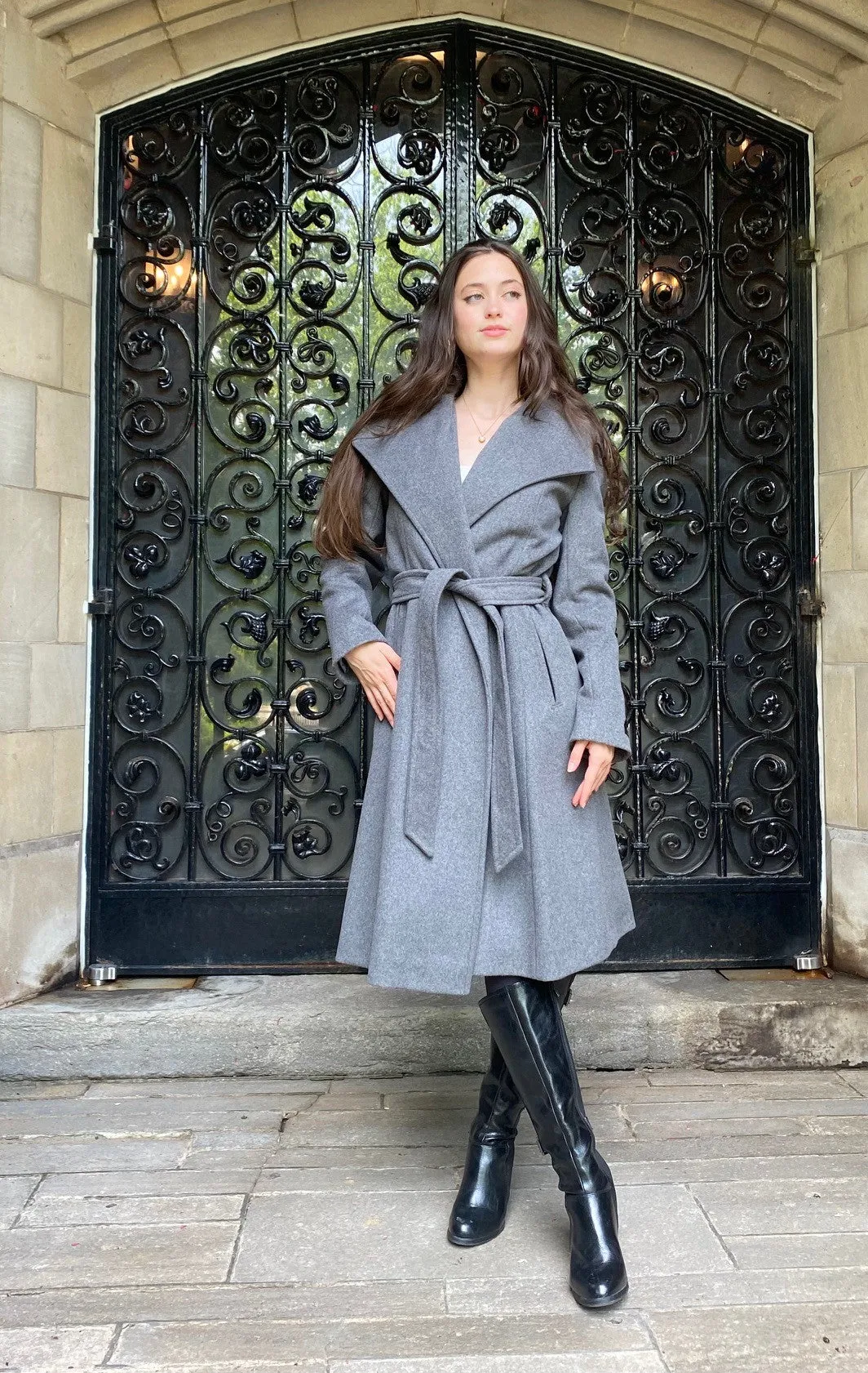 Daniela Wrap Coat Zipper Pocket - 50% Cashmere & Wool Blend