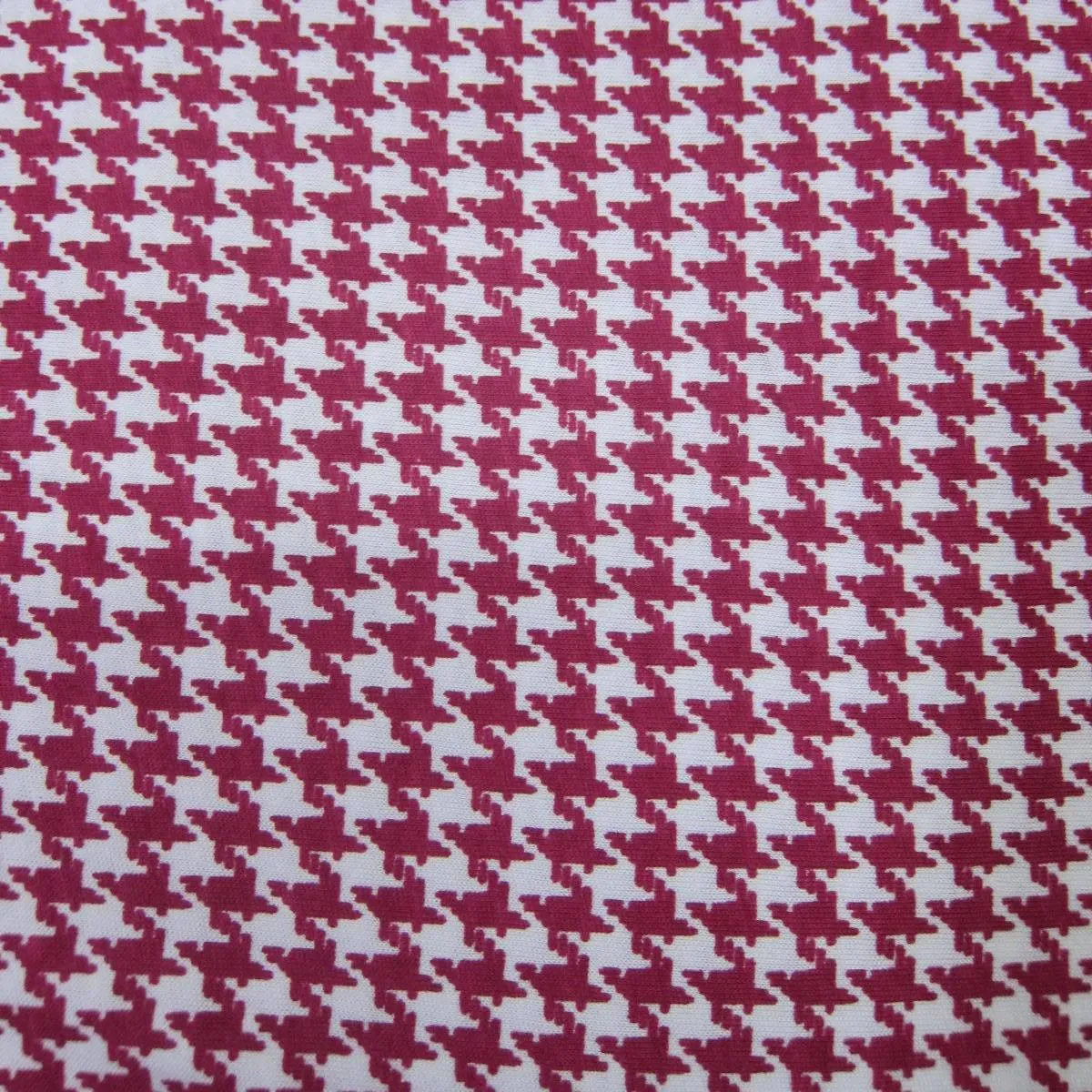 Dark Pink and White Houndstooth on Cotton/Poly Jersey Fabric