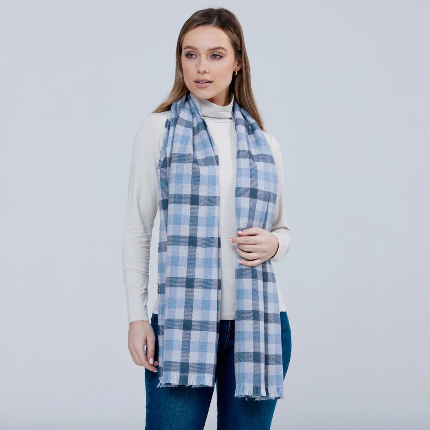 Foxford Denim Check Merino Wool Scarf