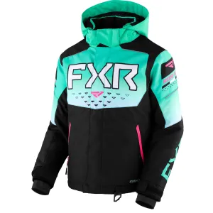 FXR Youth Helium Snowmobile Jacket Black/Mint Fade/E Pink Turquoise
