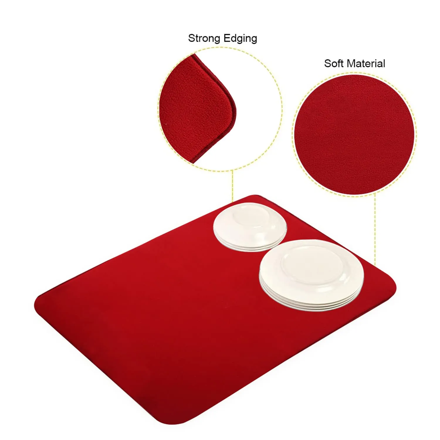Heart Home Microfiber Reversible Dish Drying Mat with Absorbent Parity for Kitchen 27"x 19",Pack of 2 (Red)