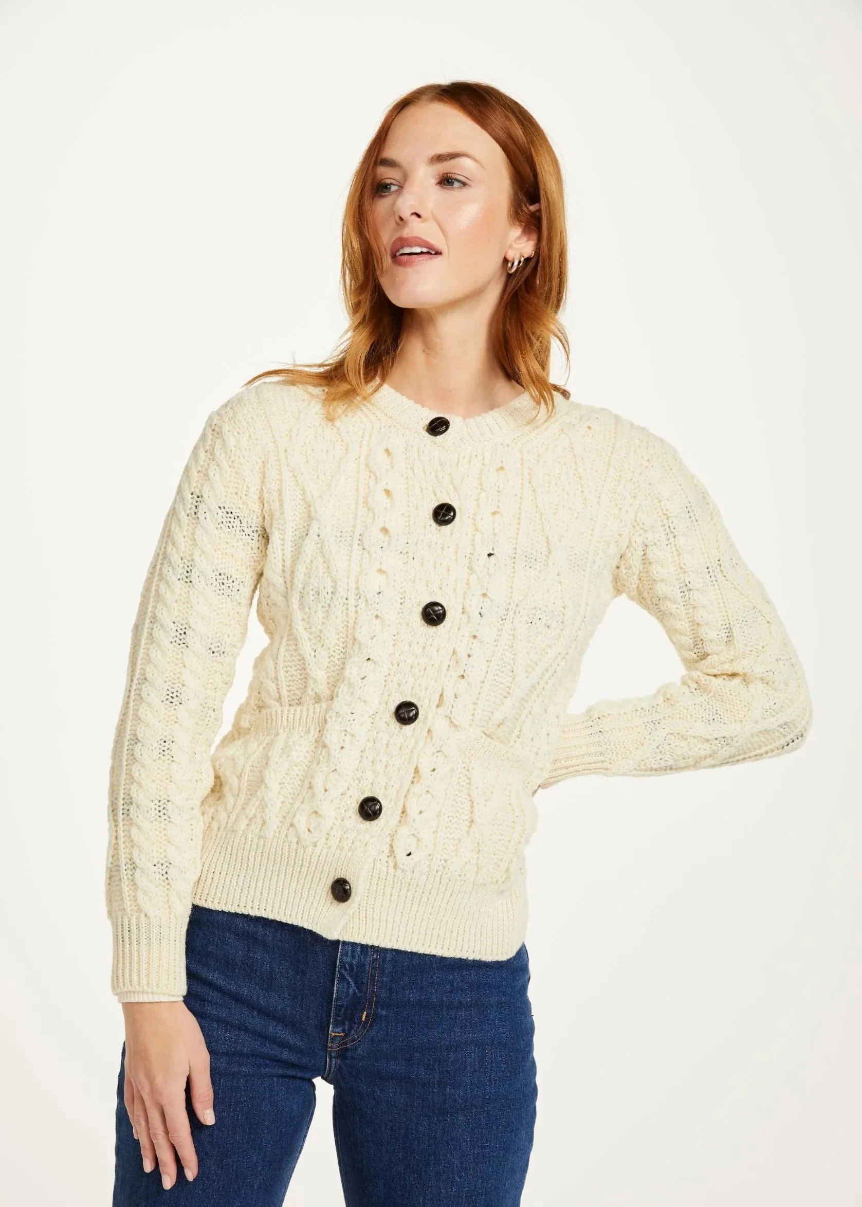 Inagh Ladies Aran Cardigan | Natural