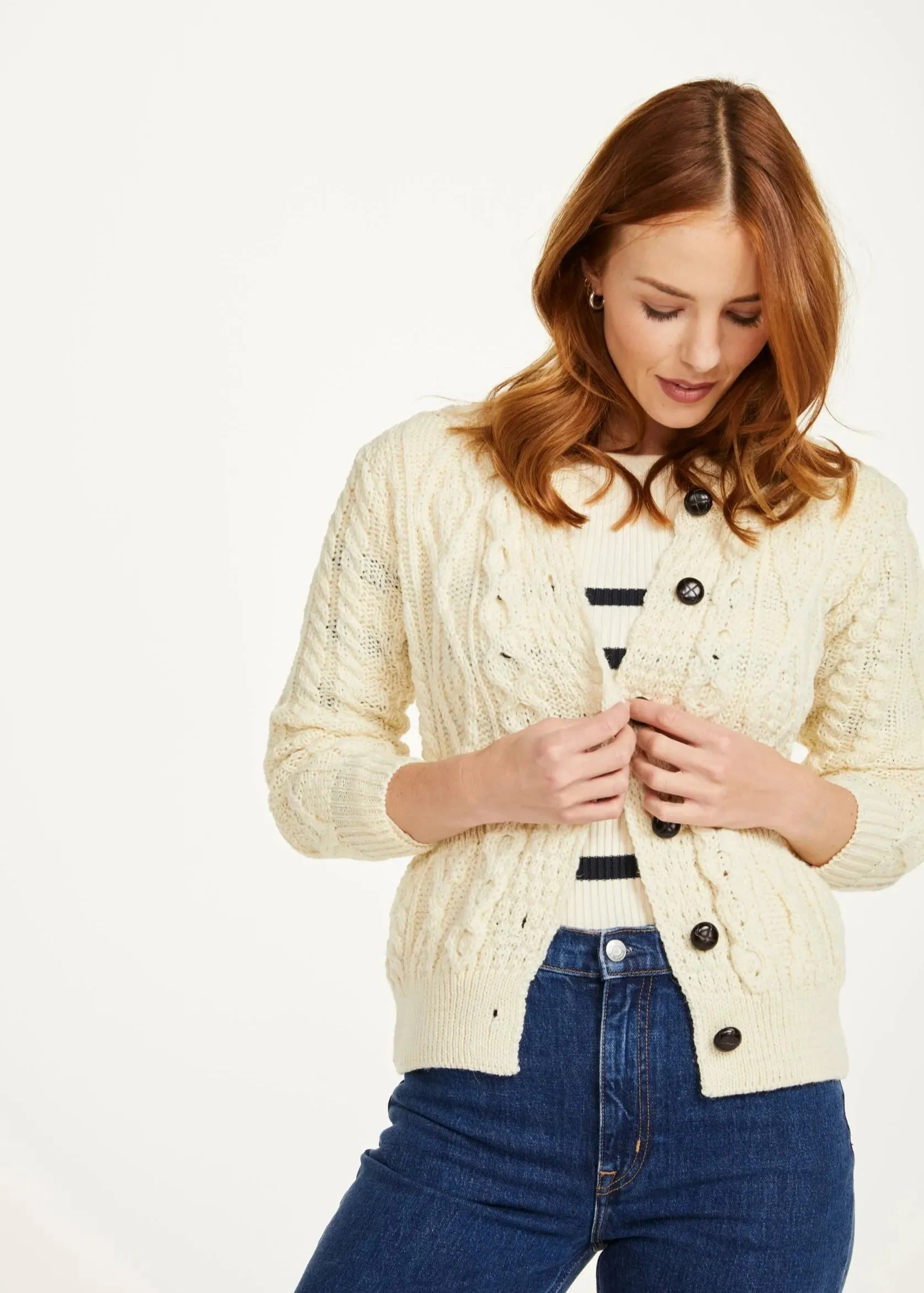 Inagh Ladies Aran Cardigan | Natural