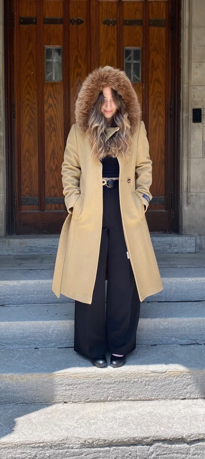 Lexi Coat- Cashmere & Wool Blend-Detachable Fox Hood