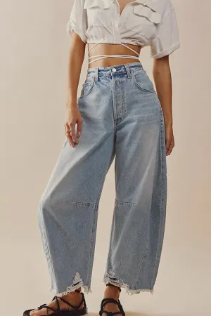 Light Wash Cropped Wide Leg Jeans