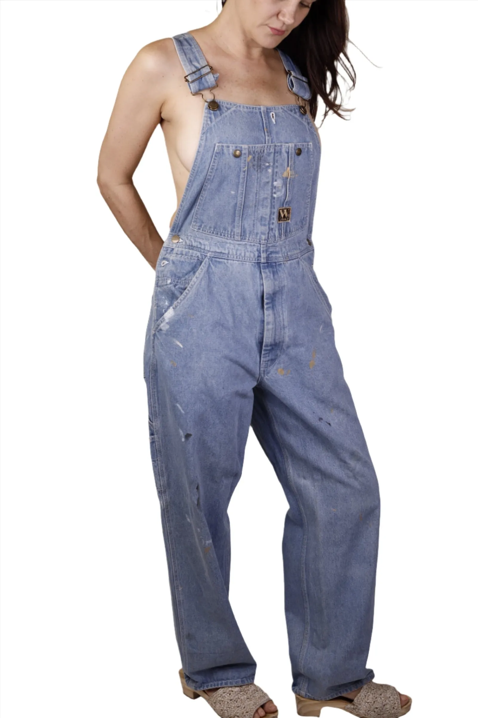 Lightwash Distressed Denim Overalls 1980s
