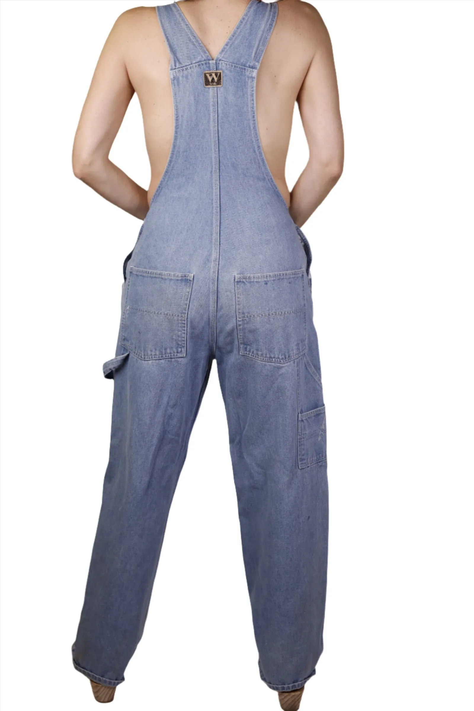 Lightwash Distressed Denim Overalls 1980s
