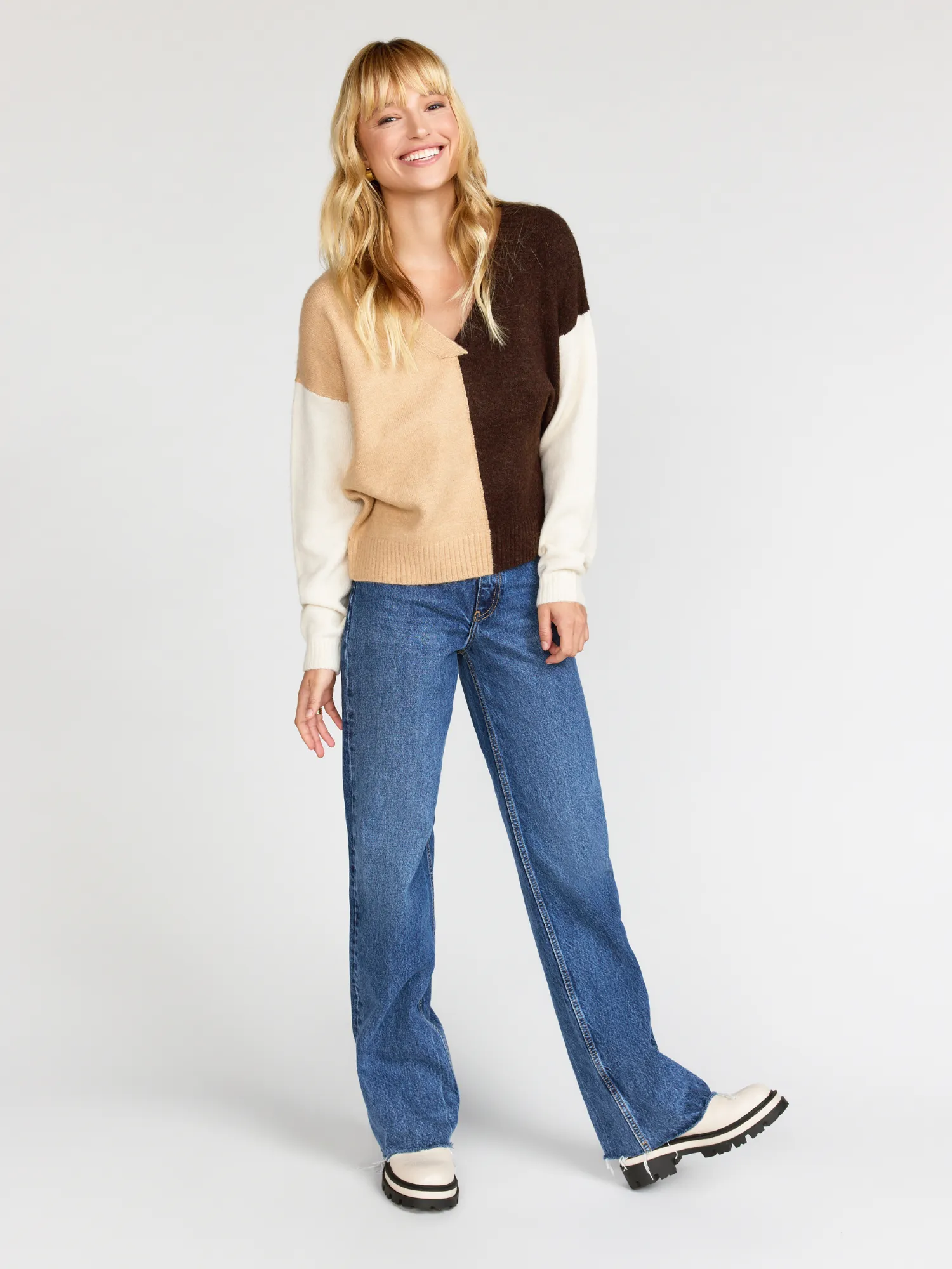 Lush Long-Sleeve Tonal Brown Colorblock Pullover - Brands We Love