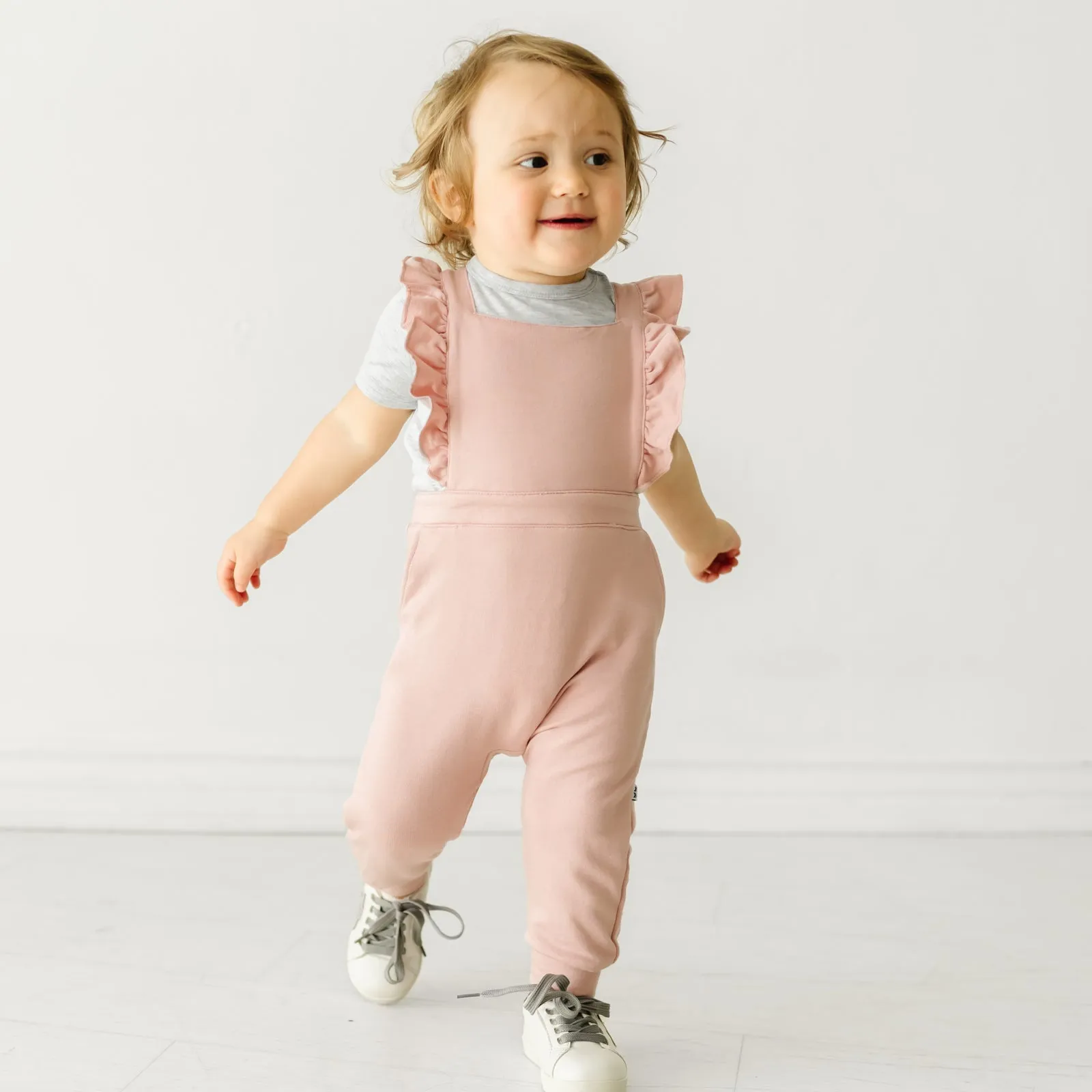 Mauve Blush Ruffle Overall Romper