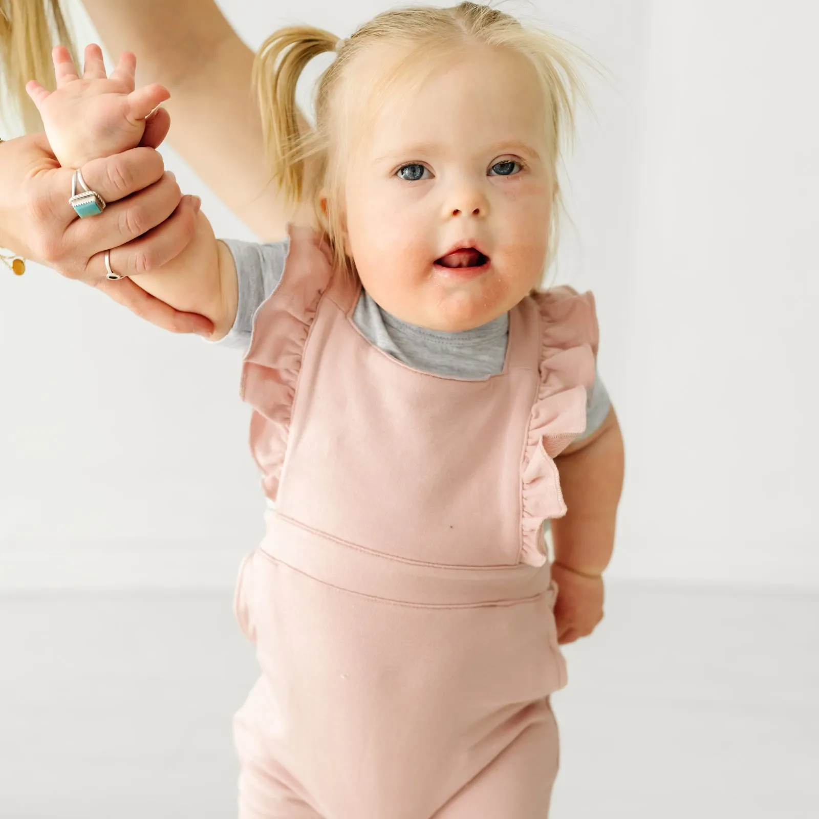 Mauve Blush Ruffle Overall Romper