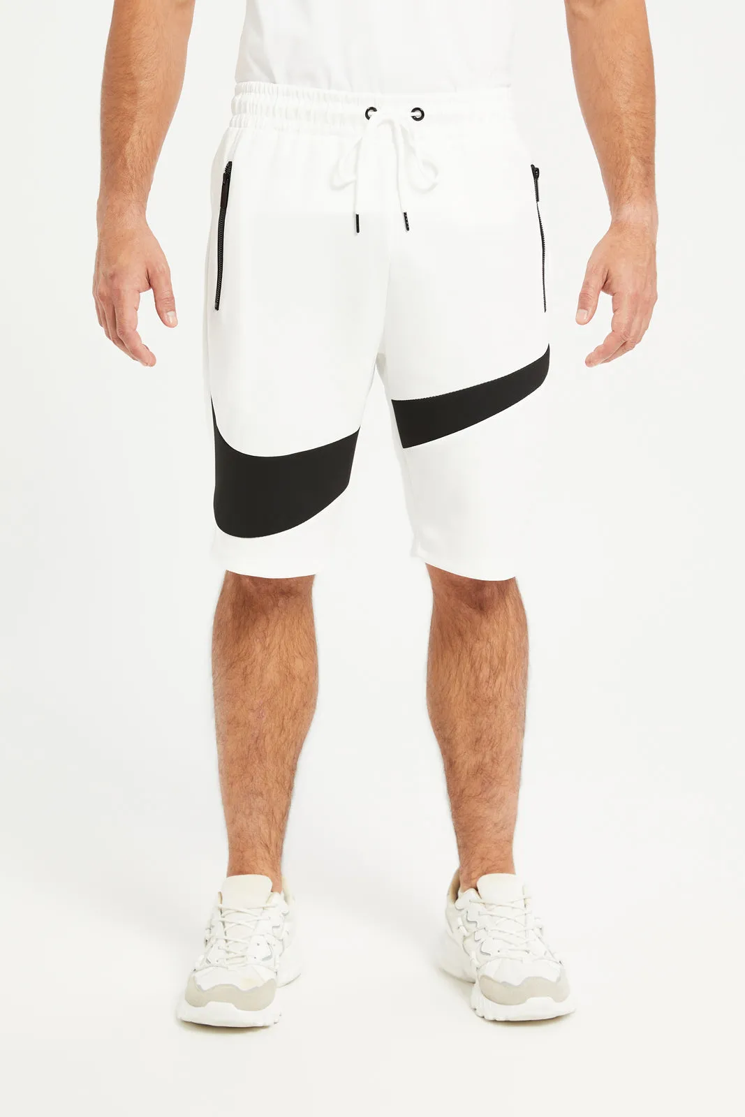 Men White Print Active Set (2 Piece)