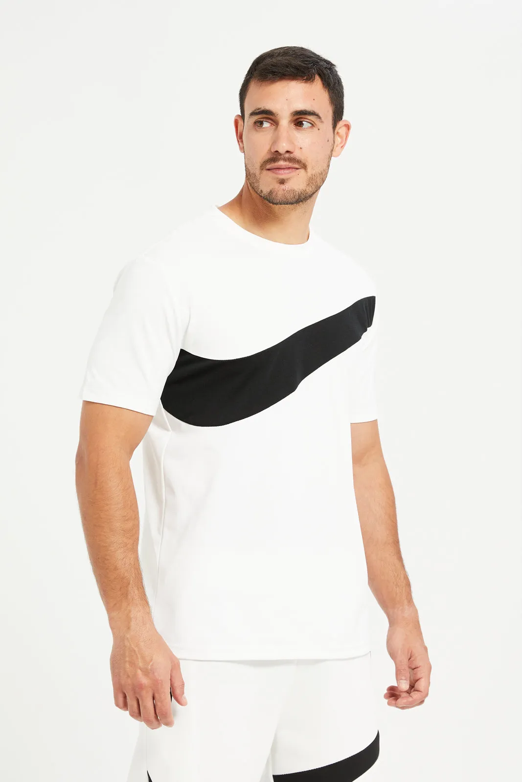 Men White Print Active Set (2 Piece)
