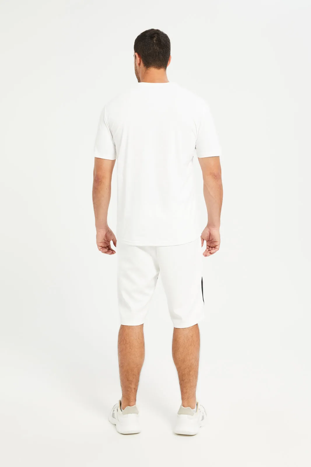 Men White Print Active Set (2 Piece)