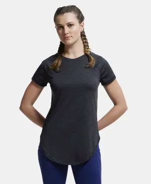 Microfiber Fabric Relaxed Fit Solid Curved Hem Styled Half Sleeve T-Shirt - Black