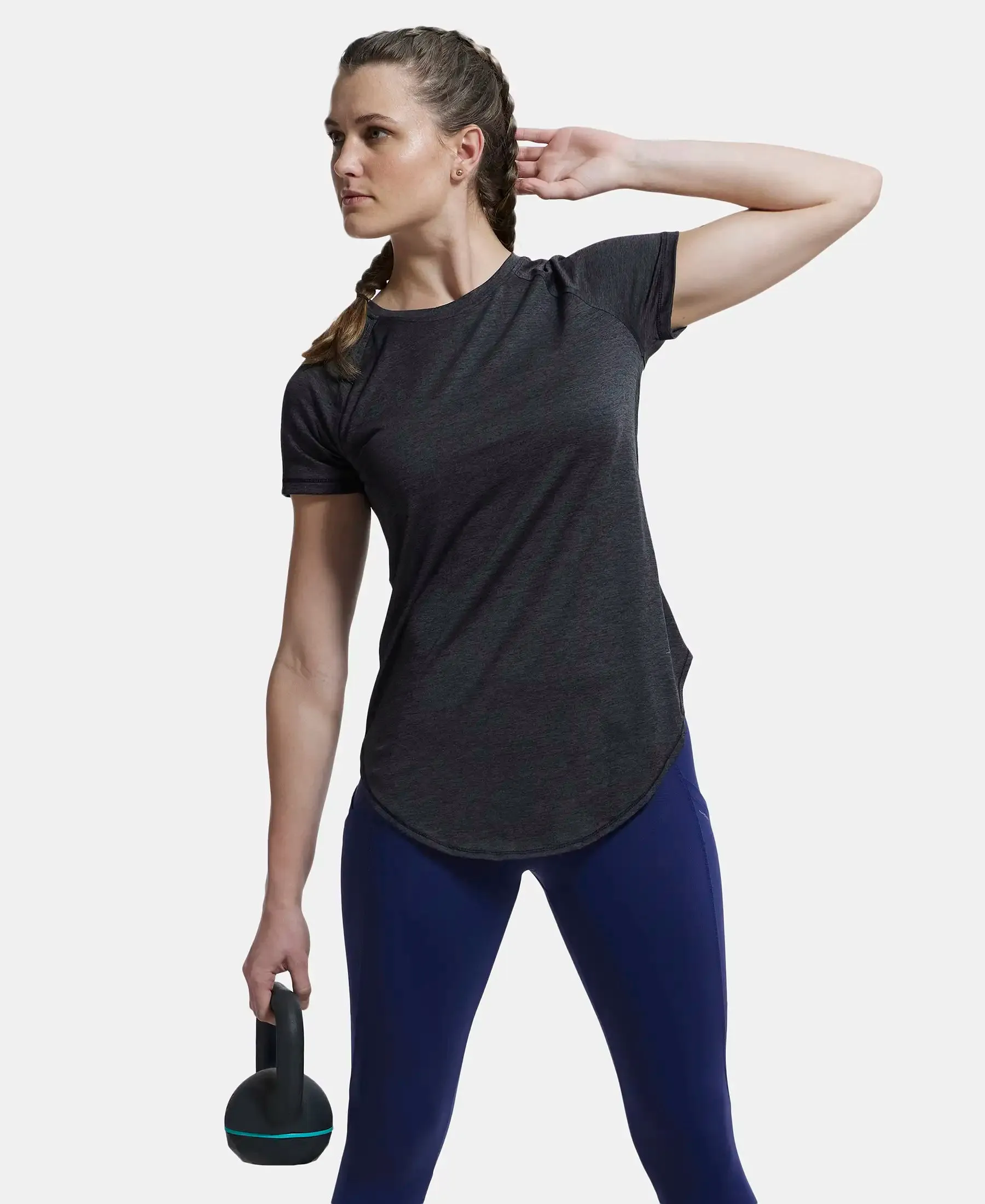 Microfiber Fabric Relaxed Fit Solid Curved Hem Styled Half Sleeve T-Shirt - Black
