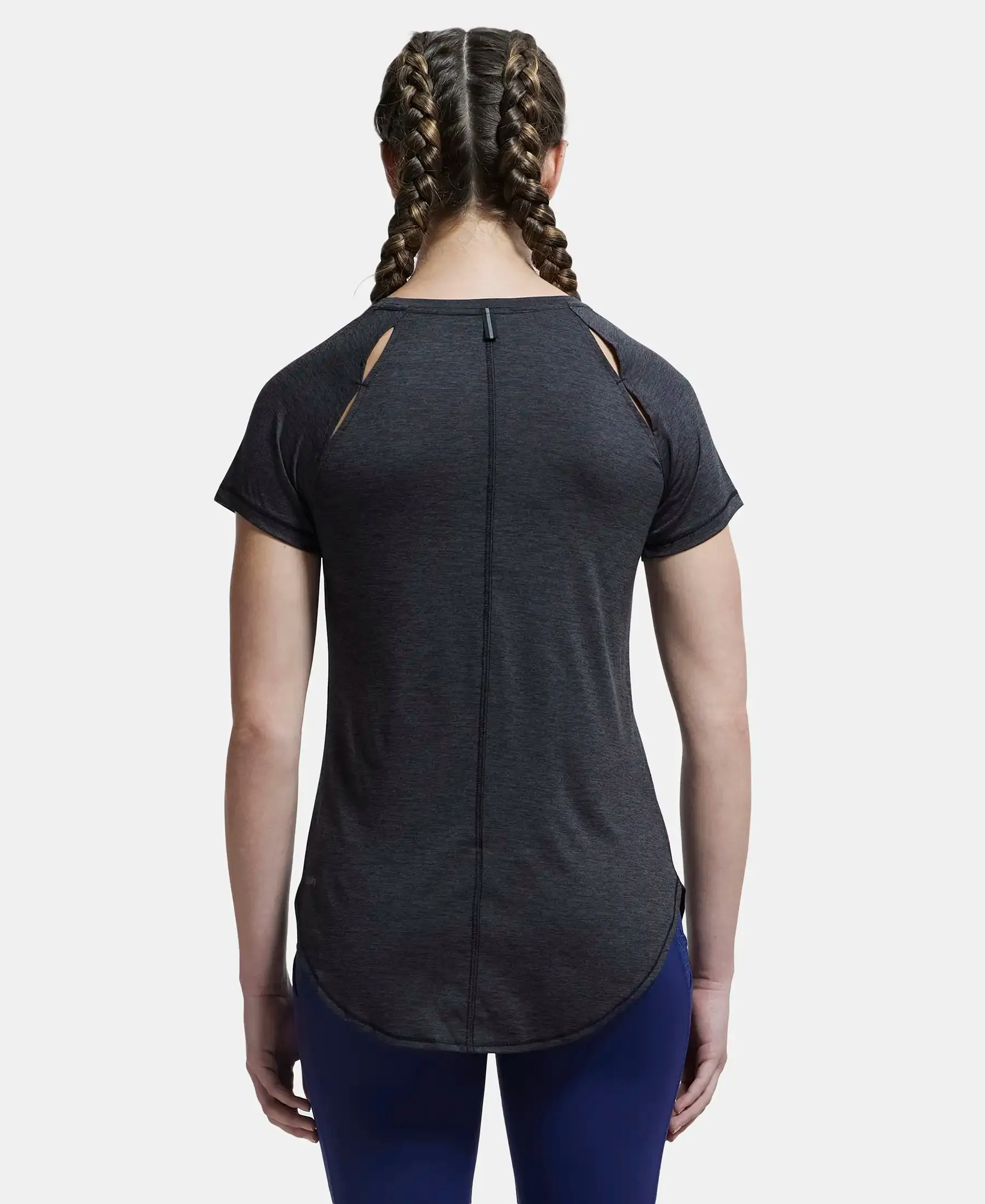 Microfiber Fabric Relaxed Fit Solid Curved Hem Styled Half Sleeve T-Shirt - Black