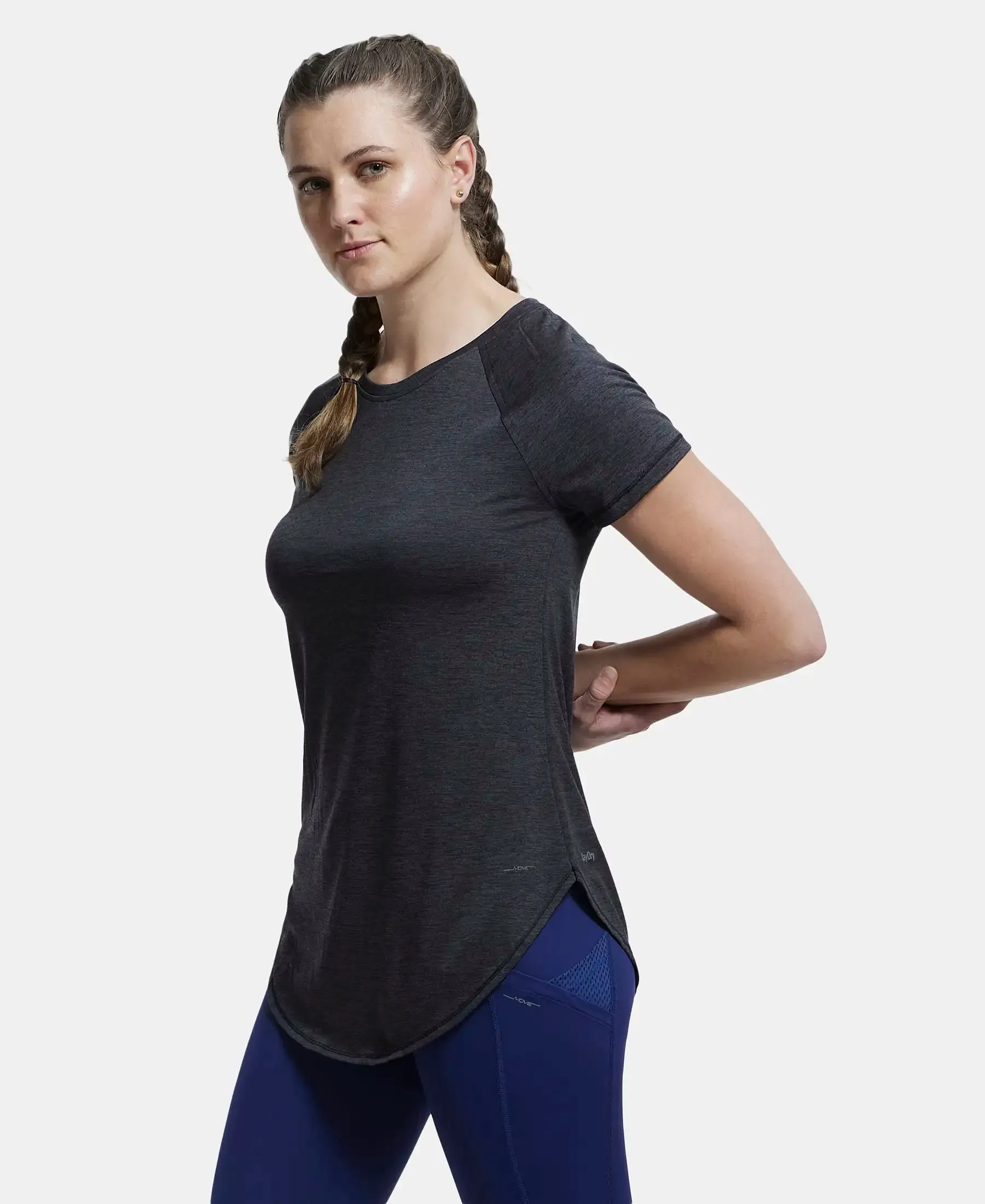 Microfiber Fabric Relaxed Fit Solid Curved Hem Styled Half Sleeve T-Shirt - Black