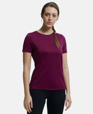 Microfiber Polyester Fabric Relaxed Fit Solid Round Neck Half Sleeve T-Shirt - Grape Wine
