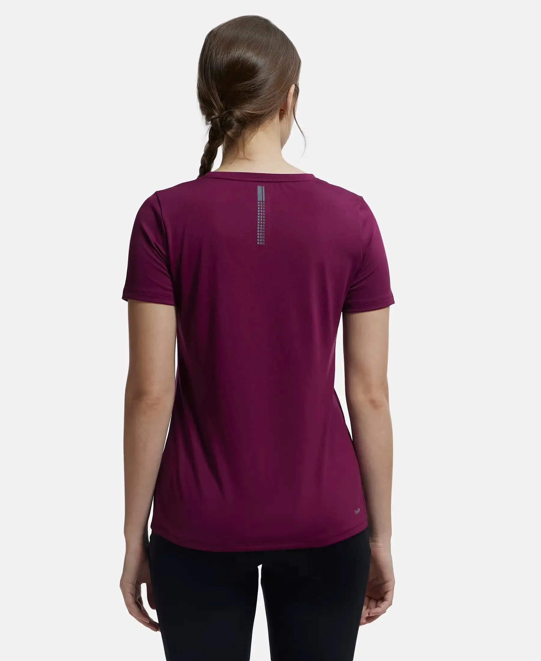 Microfiber Polyester Fabric Relaxed Fit Solid Round Neck Half Sleeve T-Shirt - Grape Wine