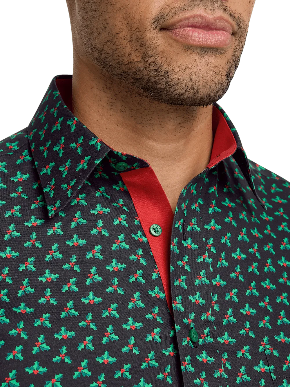 Non-Iron Cotton Holly Dress Shirt With Contrast Trim - Black