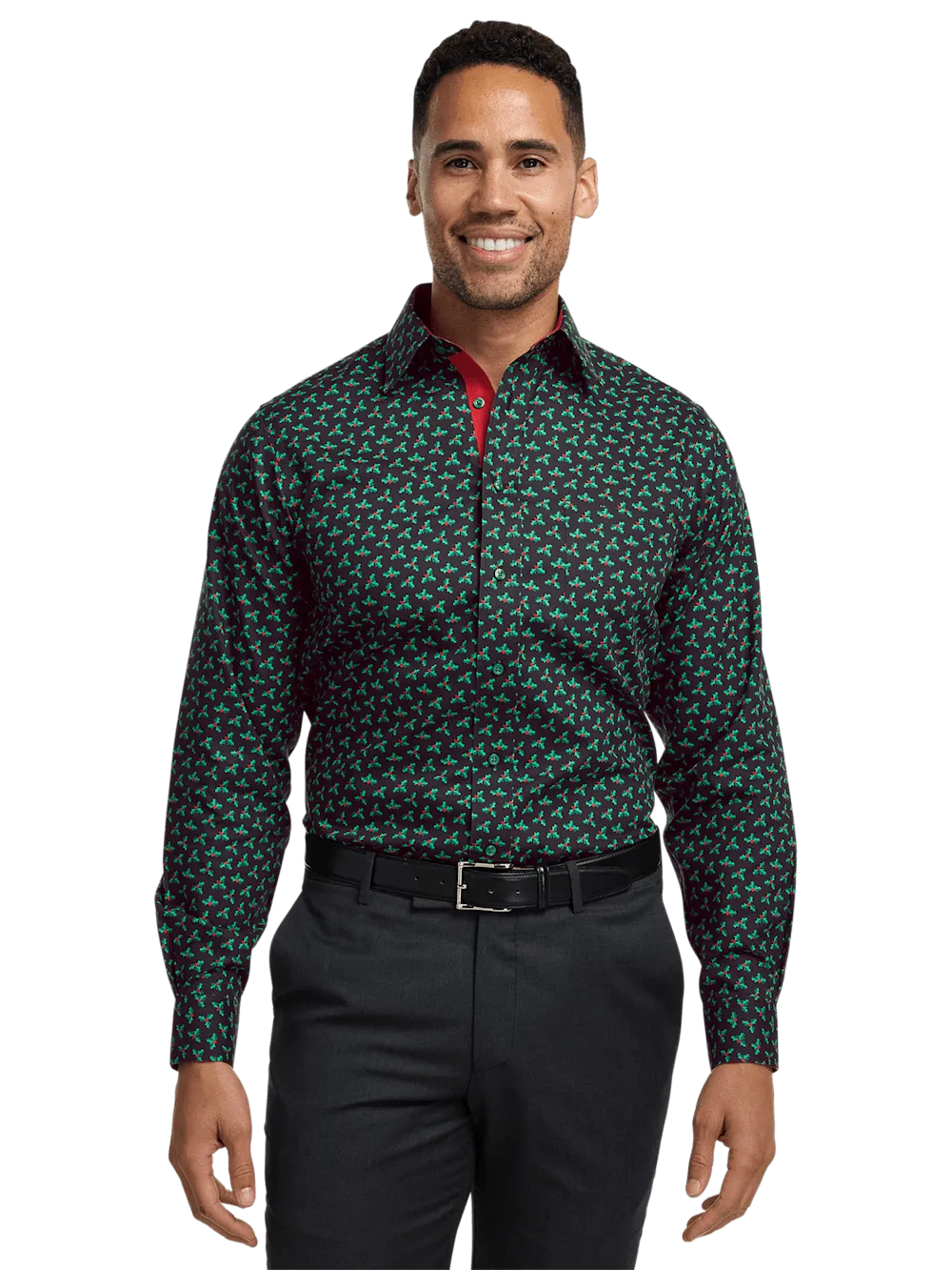Non-Iron Cotton Holly Dress Shirt With Contrast Trim - Black