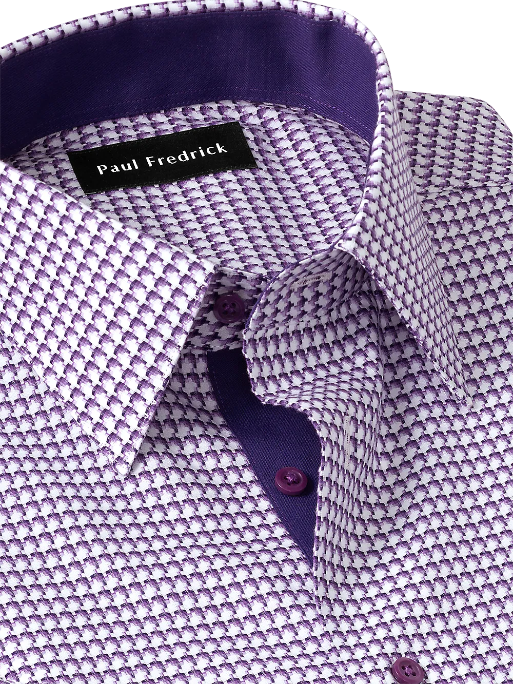 Non-Iron Cotton Houndstooth Dress Shirt With Contrast Trim - Purple