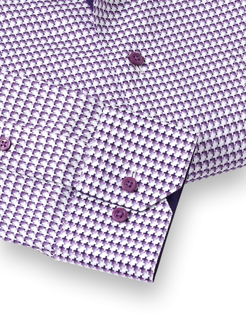 Non-Iron Cotton Houndstooth Dress Shirt With Contrast Trim - Purple