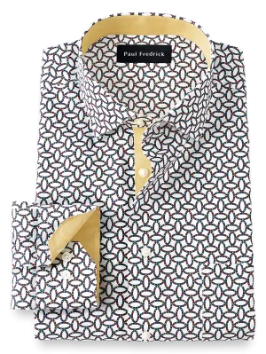 Non-Iron Cotton Print Dress Shirt With Contrast Trim - Multi