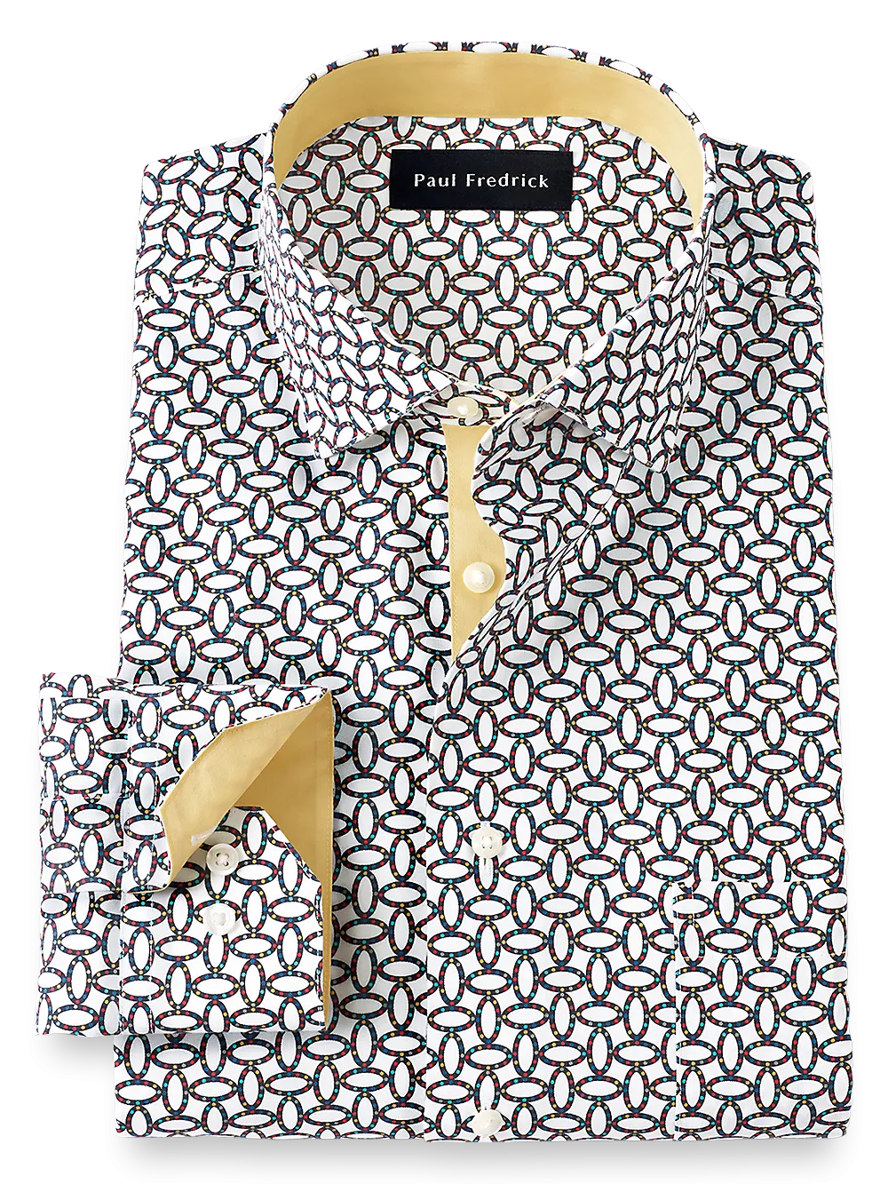 Non-Iron Cotton Print Dress Shirt With Contrast Trim - Multi