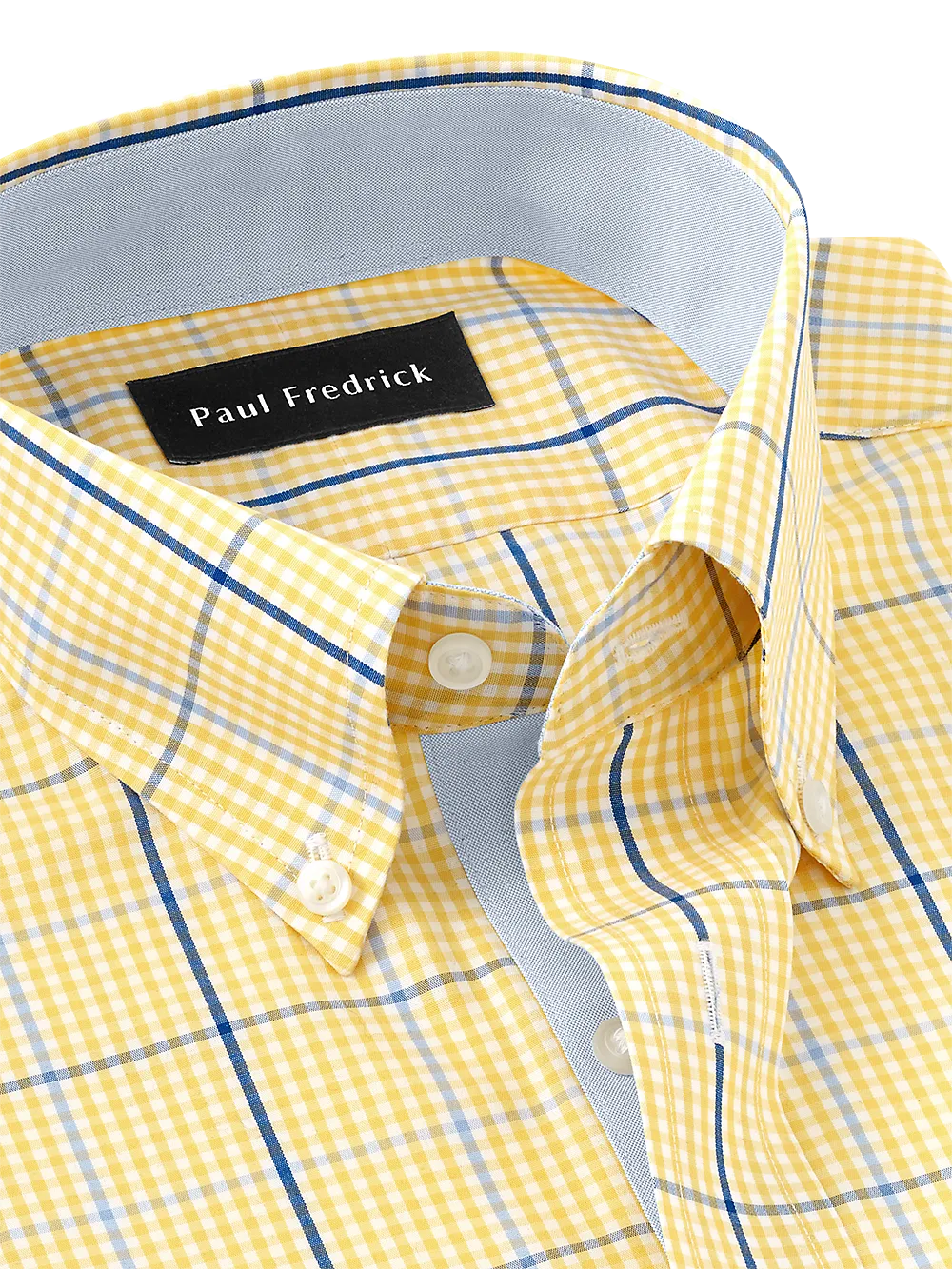 Non-Iron Cotton Windowpane Dress Shirt With Contrast Trim - Yellow/cobalt