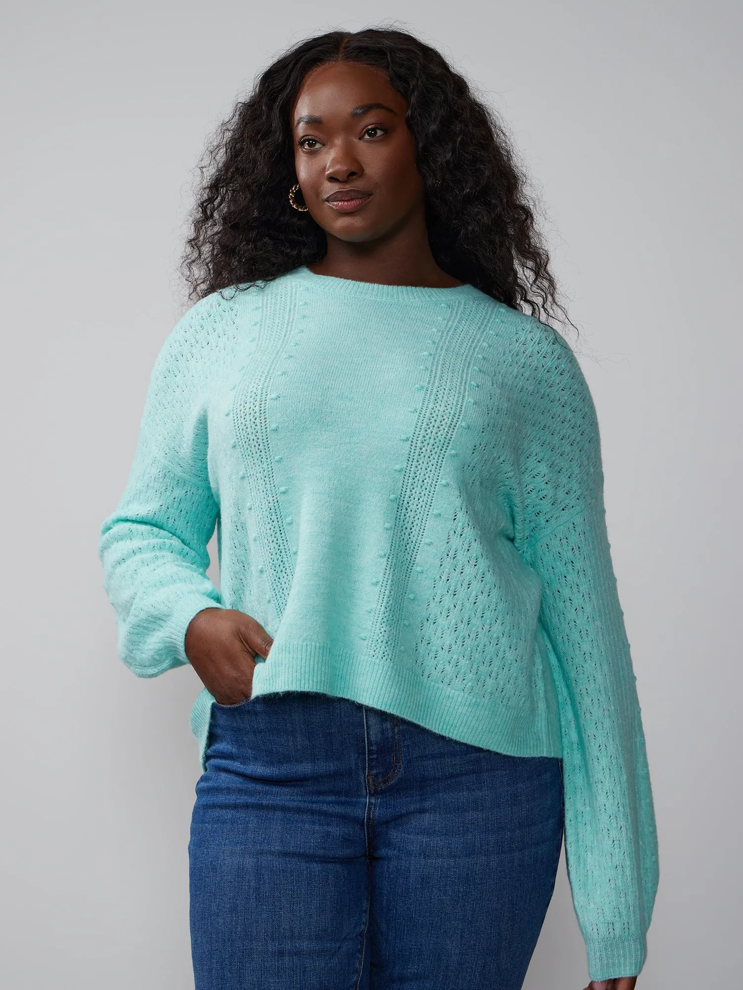Plus Crew Neck Balloon Sleeve Pullover