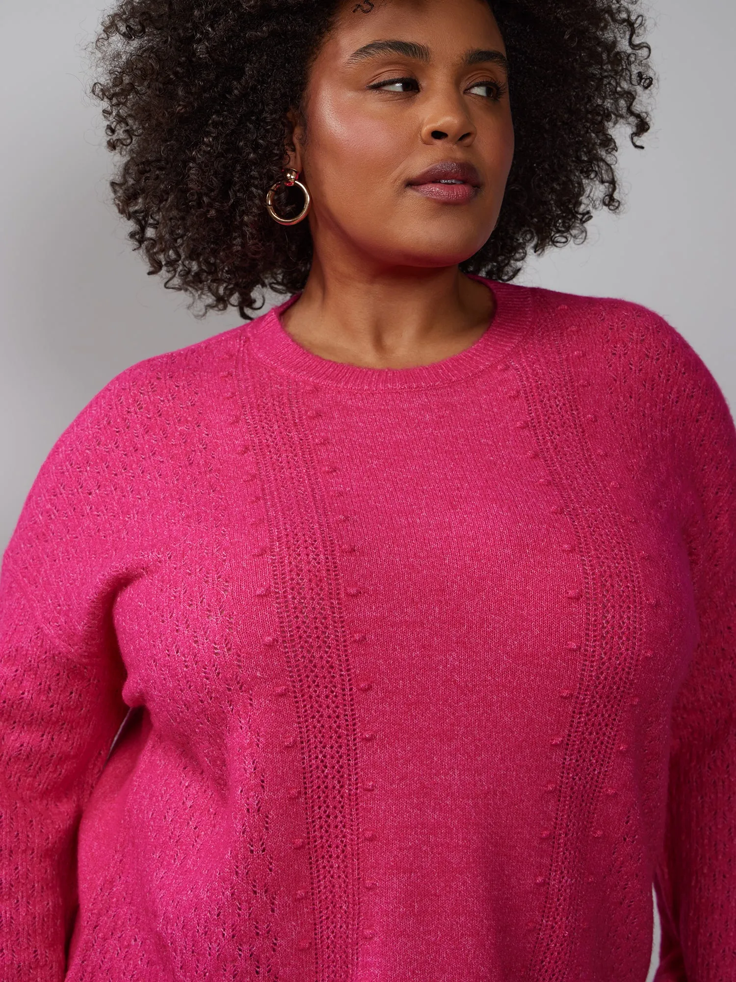 Plus Crew Neck Balloon Sleeve Pullover