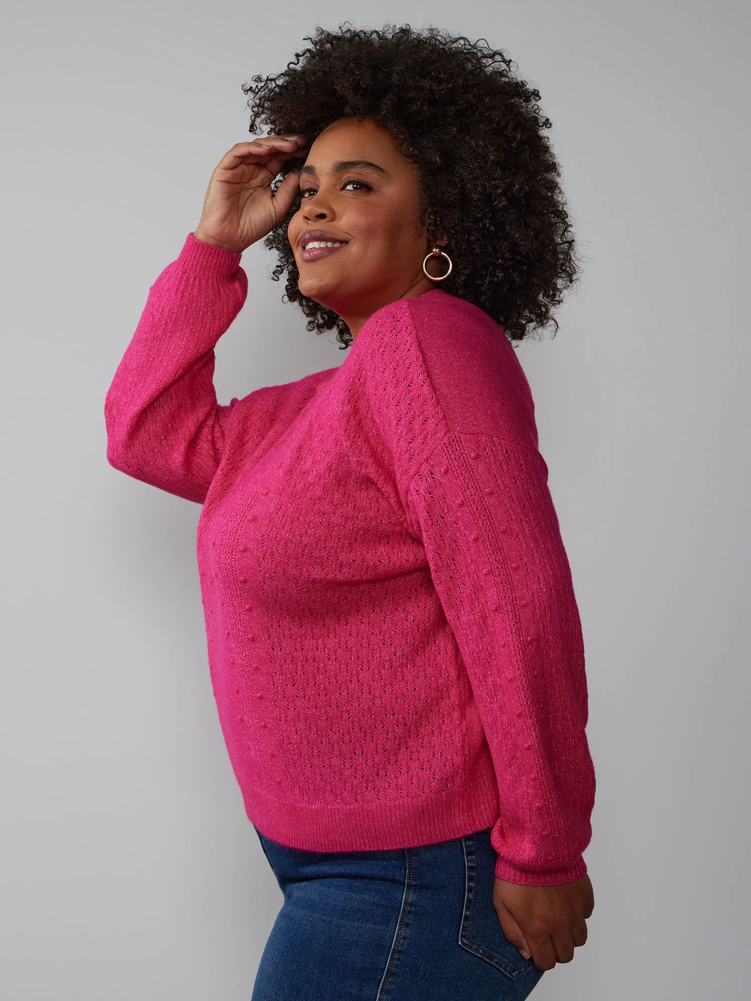 Plus Crew Neck Balloon Sleeve Pullover