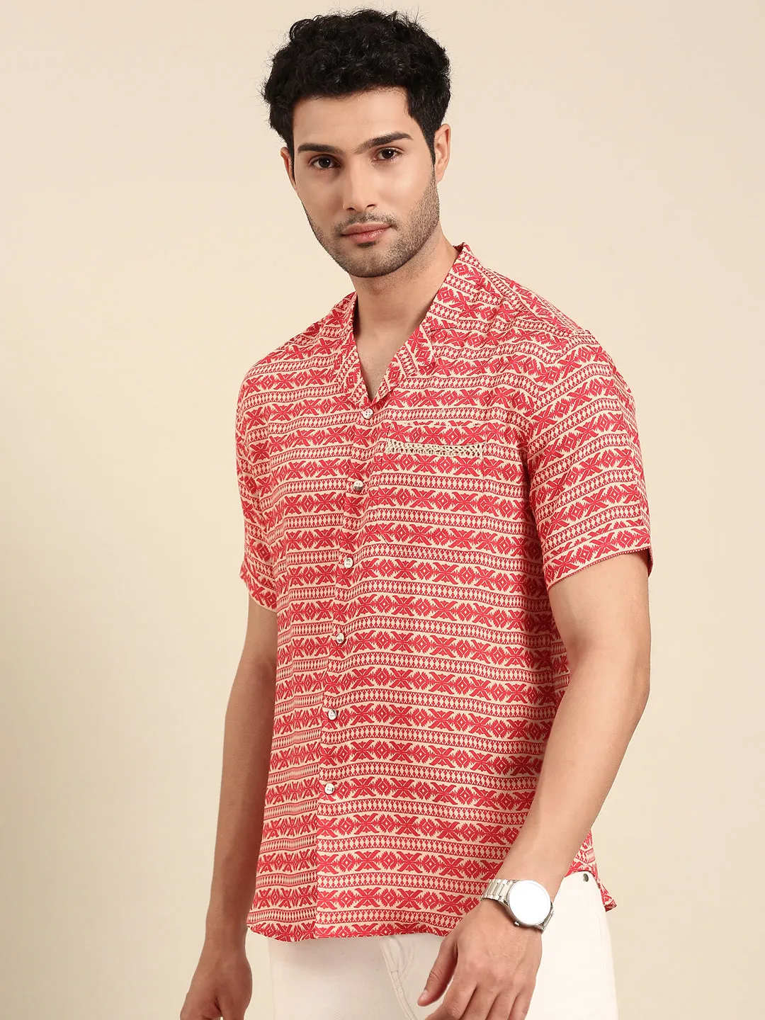 Red Printed Muslin Shirt - MM0884