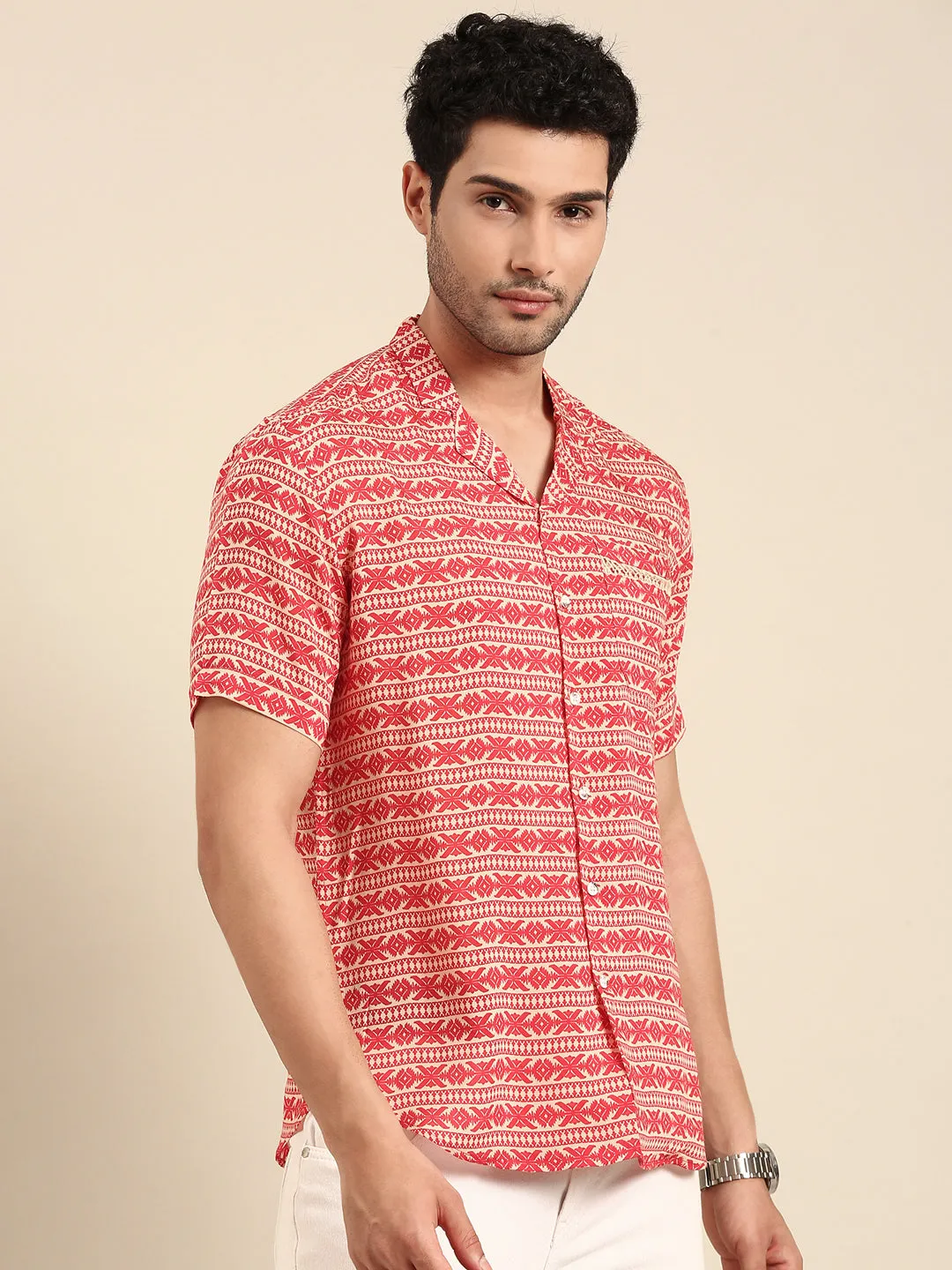 Red Printed Muslin Shirt - MM0884