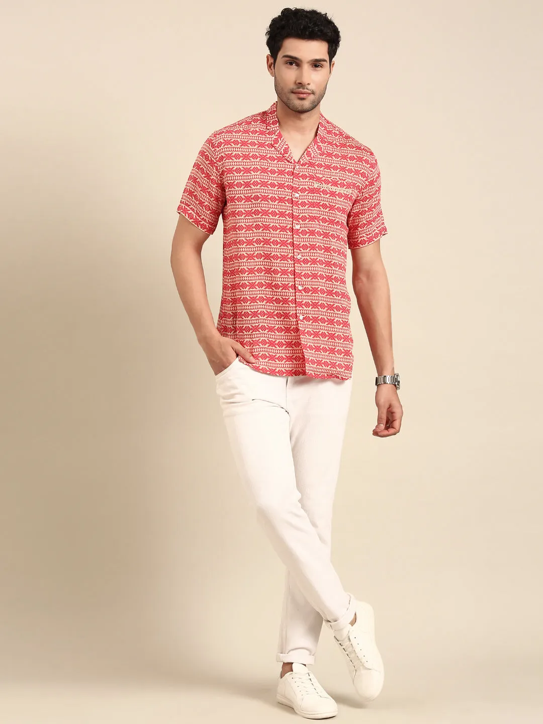 Red Printed Muslin Shirt - MM0884
