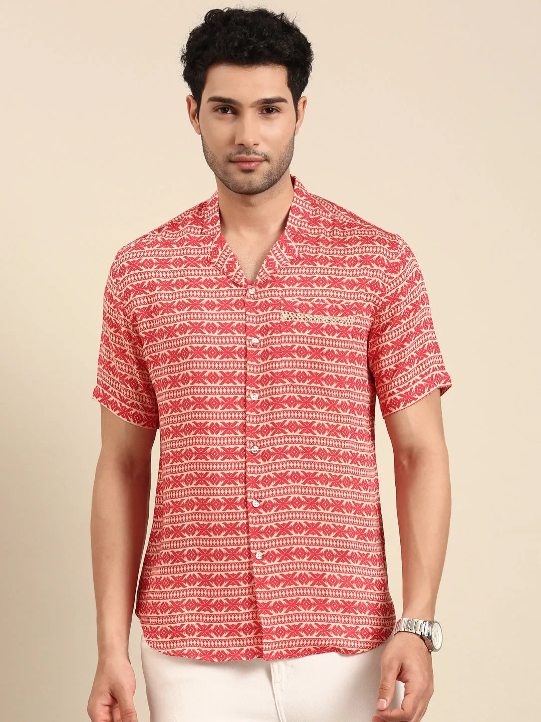Red Printed Muslin Shirt - MM0884